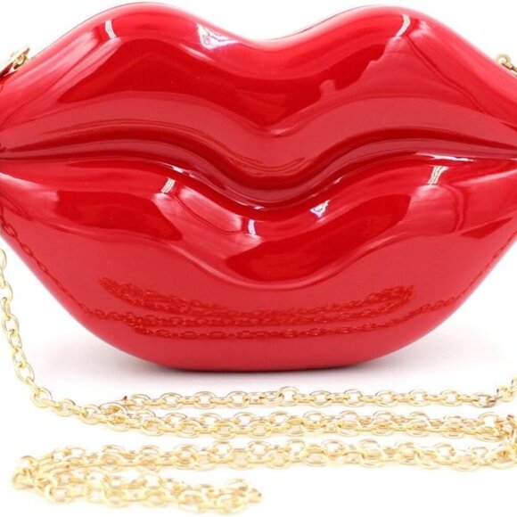 Women Acrylic Lips-shaped Evening Bags Purses Clutch Vintage Banquet Handbag Red - Picture 2 of 7